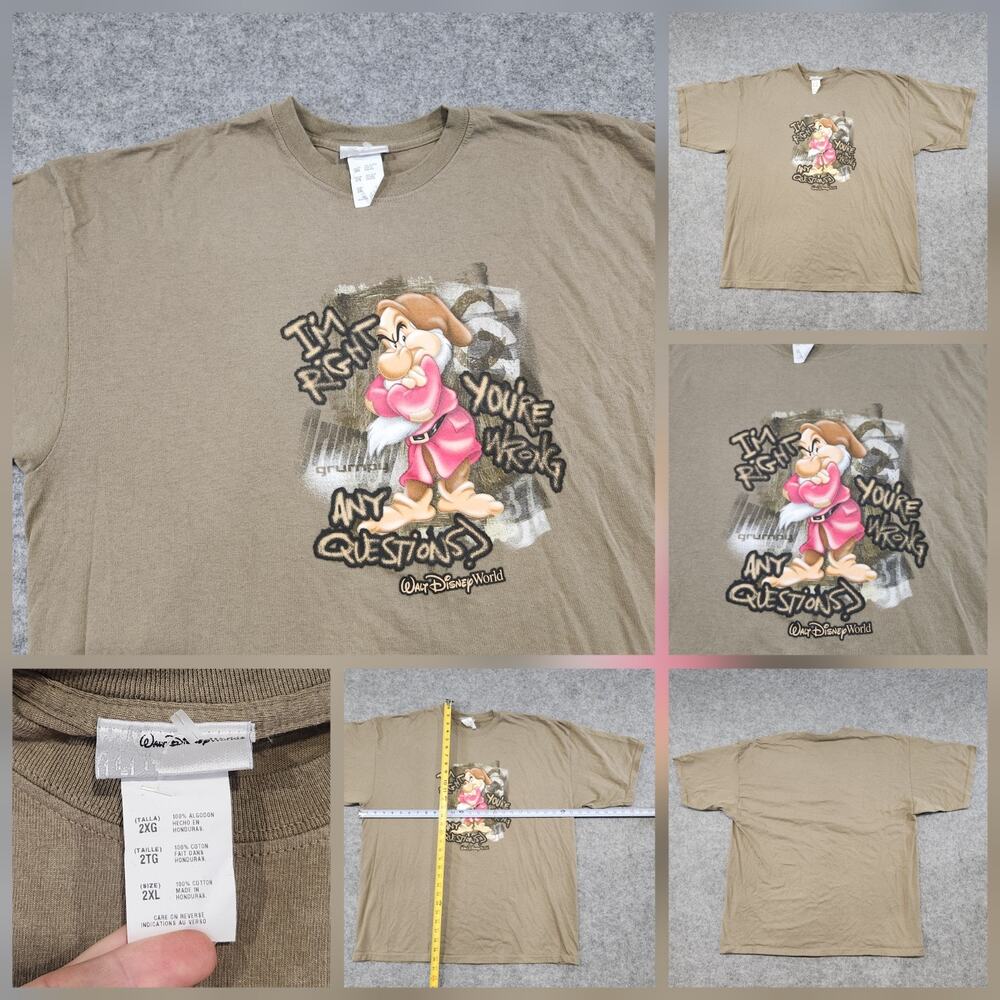 VTG Y2K 2000s‎ Walt Disney World Grumpy Dwarf Mens 2XL Graphic T Shirt